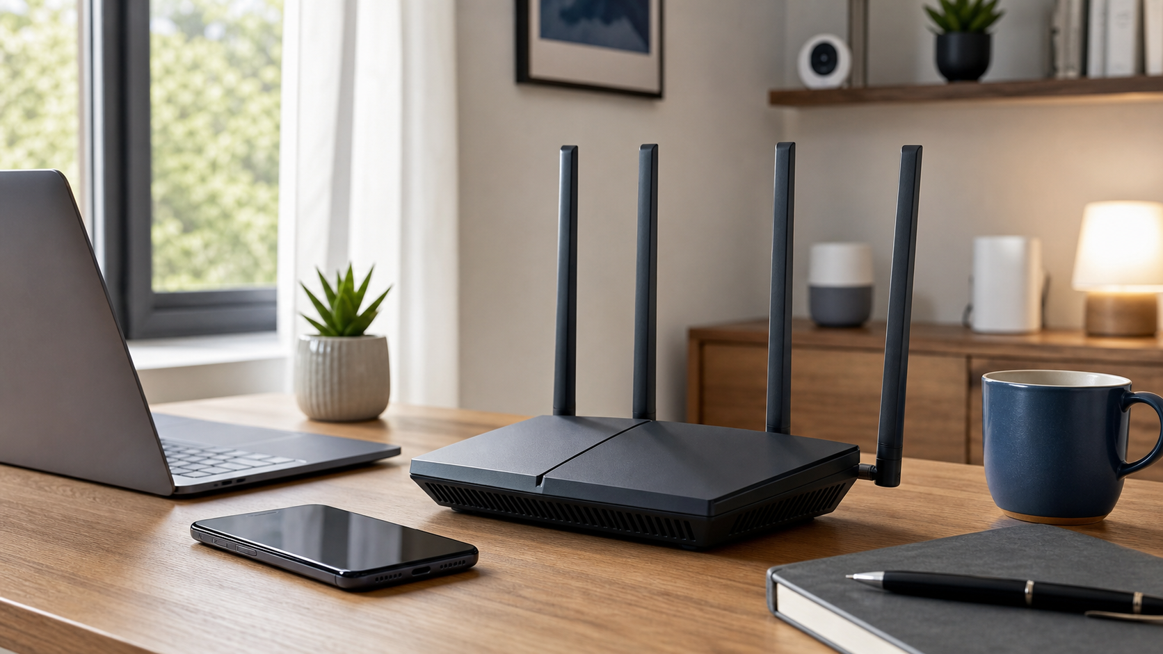 Secure home Wi-Fi router in a home office