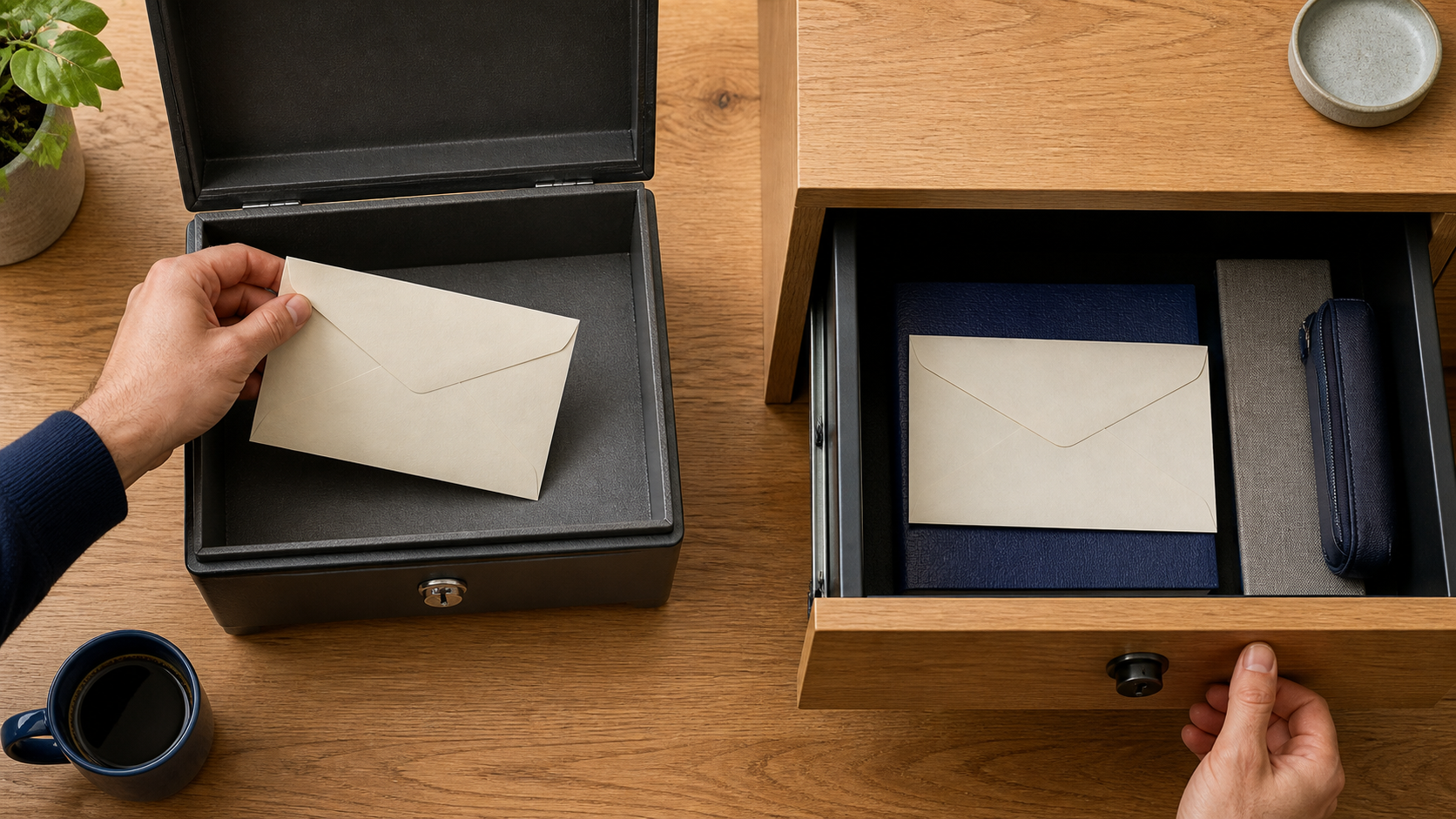 Two sealed recovery code copies stored in separate secure locations